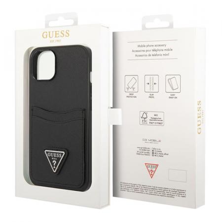 Чехол Guess для iPhone 14 Plus PU Saffiano Double cardslot Metal triangle logo Hard (GUHCP14MPSATPK) Чёрный