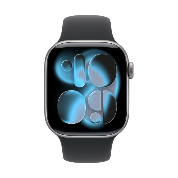 Apple Watch Series 11, 46 мм корпус из алюминия цвета «Space Gray», ремешок Sport Band размера M/L цвета «Black»