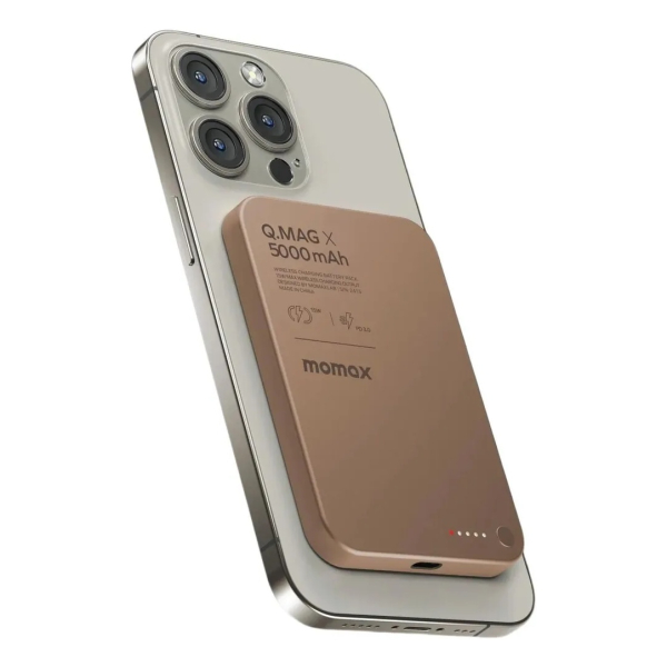 Внешний аккумулятор MOMAX 5000mAh Q.Mag Ultra Slim Magnetic Wireless Battery Pack (IP116AL2) Песочный