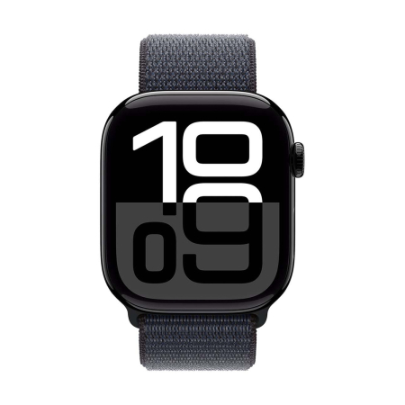 Apple Watch Series 10, 46 мм корпус из алюминия цвета «Jet Black», ремешок Sport Loop цвета «Ink»