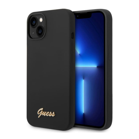 Чехол Guess для iPhone 14 Plus Liquid silicone Gold metal logo Hard (GUHCP14MSLSMK) Чёрный