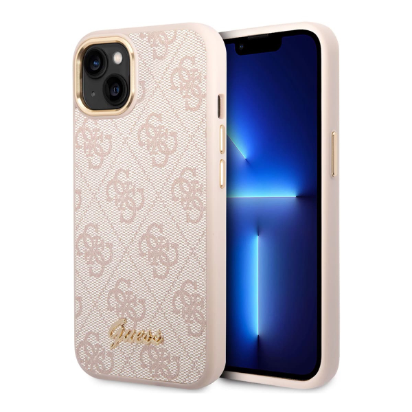 Чехол Guess для iPhone 14 Plus CG Mobile PU 4G Script metal logo Hard (GUHCP14MHG4SHP) Розовый