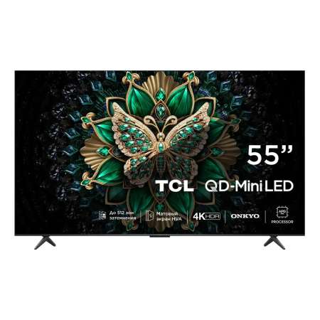 Телевизор TCL 55" 4K UHD, 144 Гц, QD-Mini LED (55C6K) Чёрный
