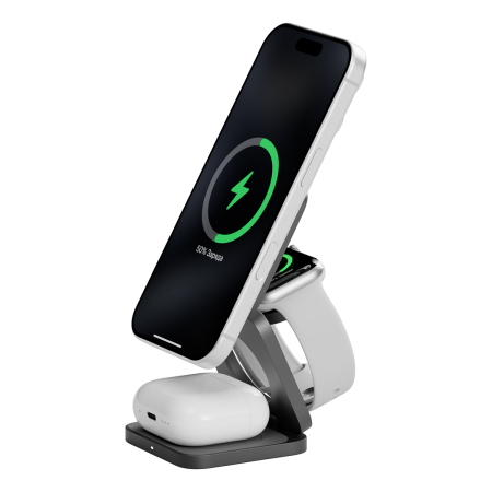 Беспроводное зарядное устройство uBear Balance Slim 3в1 Qi2.2 Серый